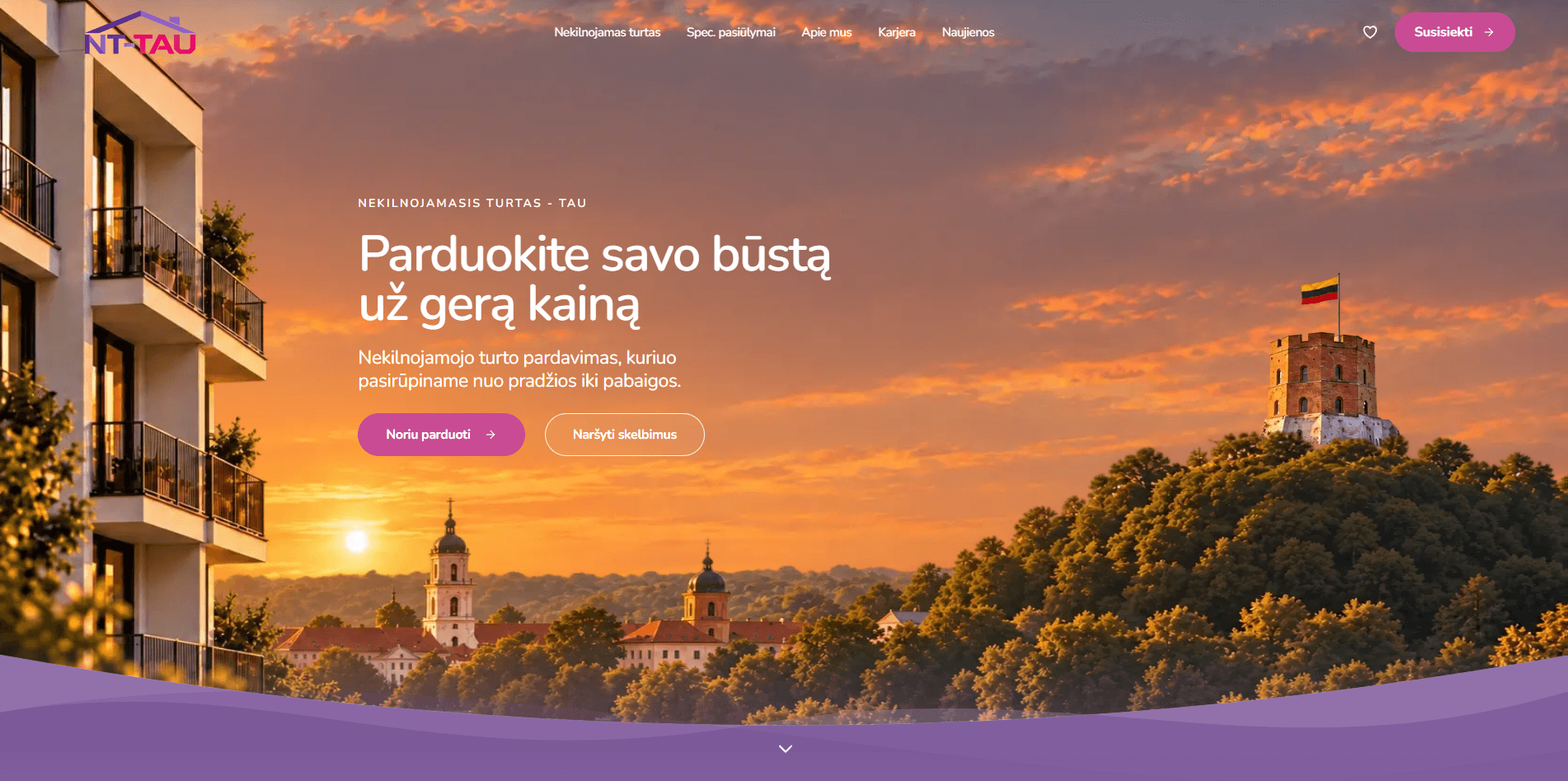 NT-TAU nekilnojamojo turto svetainė kompiuterio ekrane